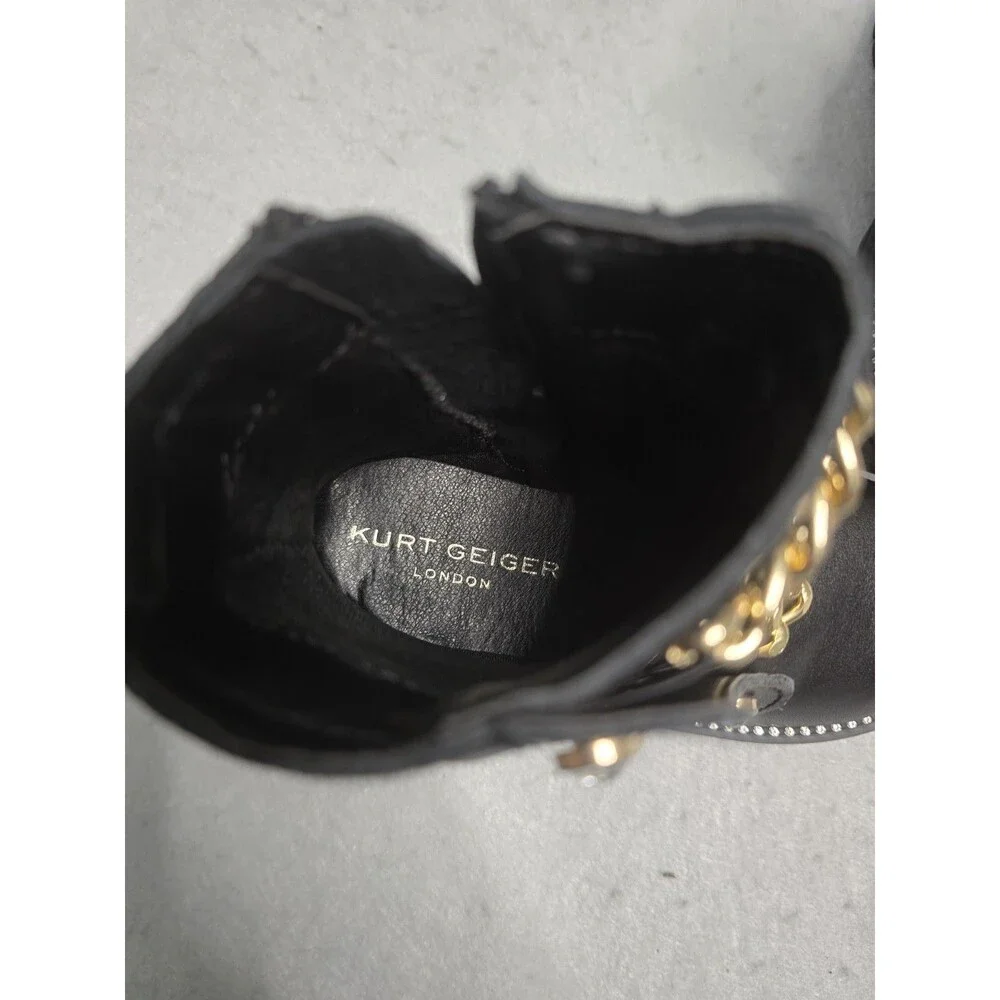 Kurt Geiger London Mini Bax Girls Black Leather Chain Combat Boots Size 7 NWT